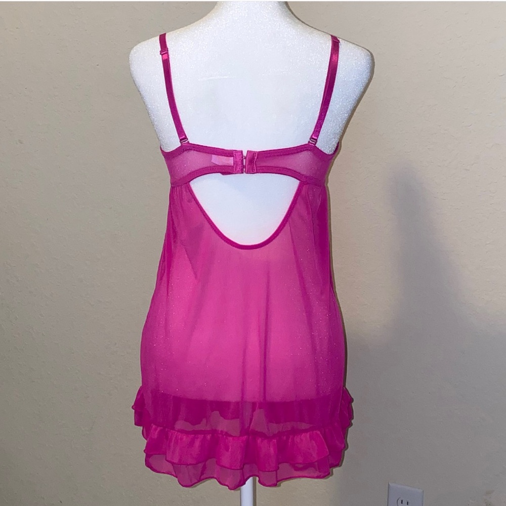 Vintage Pink Sequin Babydoll Slip dress with thong. Size Medium. - Picture 4 of 6